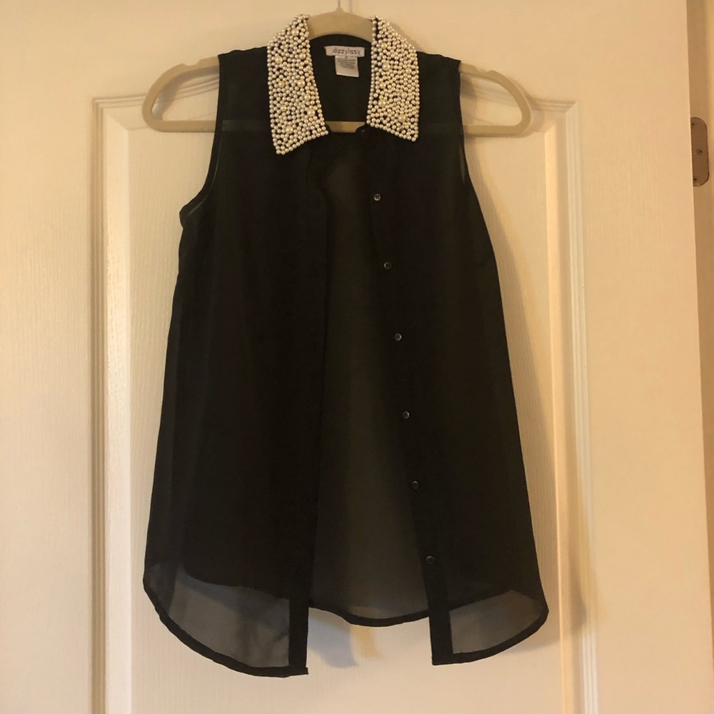 Black Blouse w/ Pearl Detailing